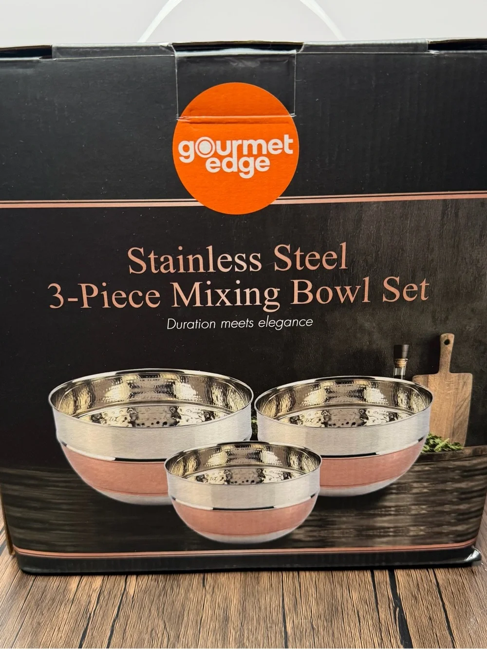 New Stainless Steel 3-Piece Mixing Bowl Set - copper and Silver